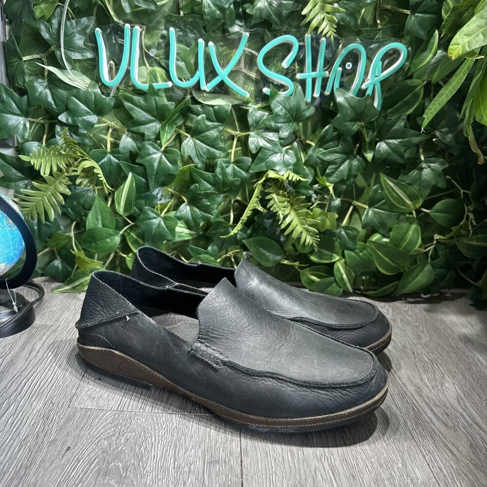 Olukai Mens Ni'O Leather Slip-On Loafers Shoes Size 12  Black